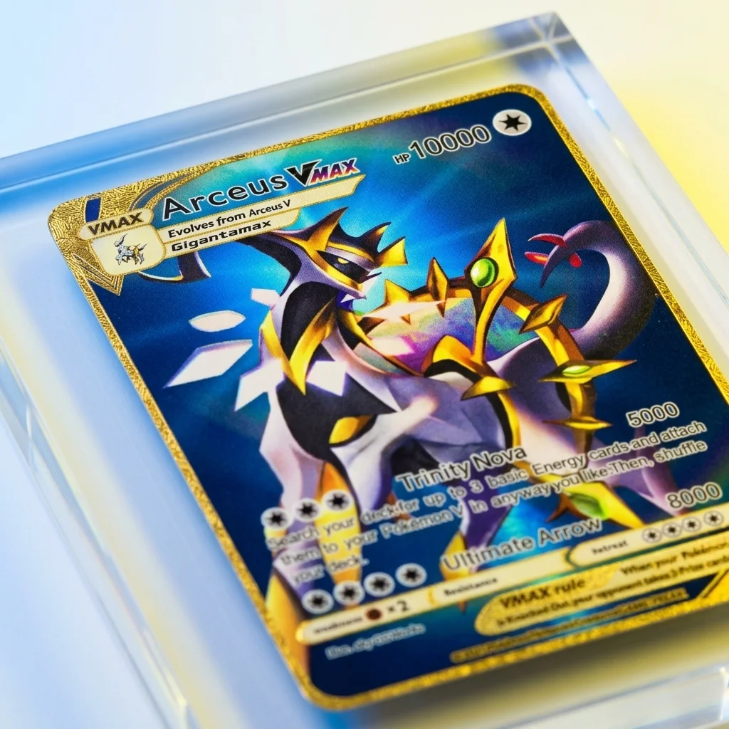 Arceus VMAX Metal Card | 10000 Points Anime Collectible | Gold Trading Card Gift