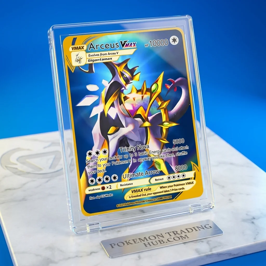 Arceus VMAX Metal Card | 10000 Points Anime Collectible | Gold Trading Card Gift