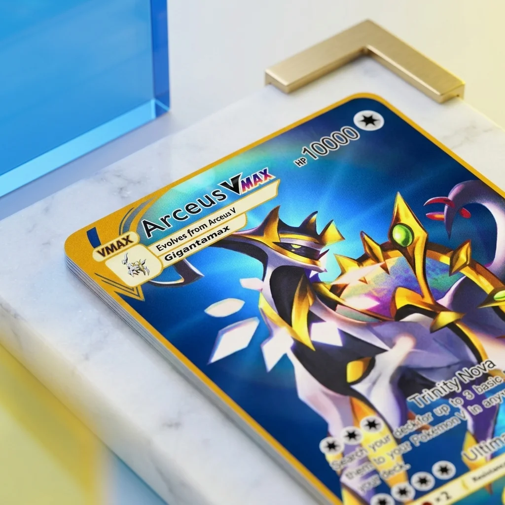 Arceus VMAX Metal Card | 10000 Points Anime Collectible | Gold Trading Card Gift